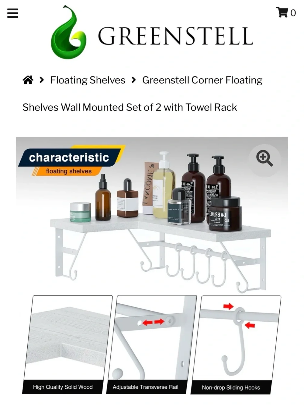 Wood and metal set of 2 corner floating shelves